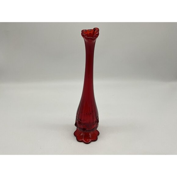 Fenton Red With a Hint of Amberina 10 Inch Cabbage Rose Stretch Bud Vase Vintage - Picture 10 of 11